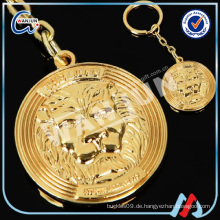 Benutzerdefinierte vergoldeten Löwenkopf runde Form Gold keychain
